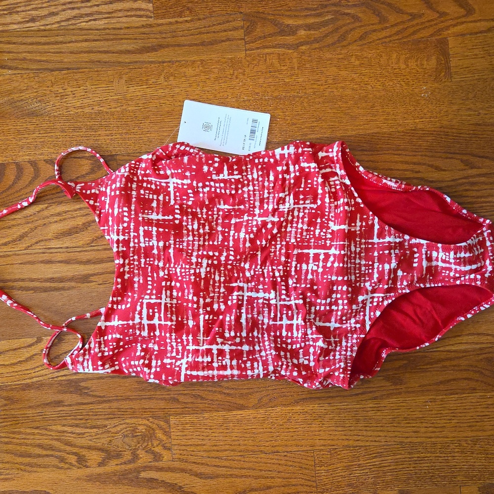 Athleta Red & White Abstract-Print One-Piece Swimsuit